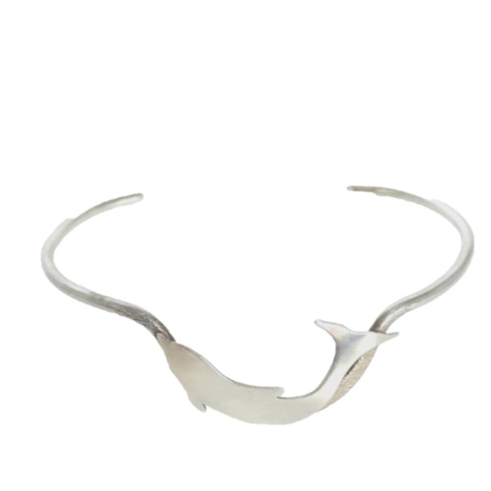 Sterling Silver Signed Artist TIM SMITH Dolphin In Wave Unique Cuff Bracelet